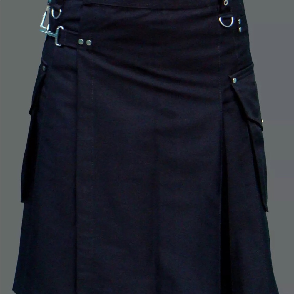 Scottish Men Utility Kilt Black 100% Cotton - Picture 2 of 4